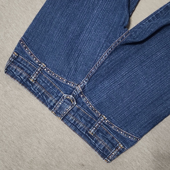 Y2K DIAMANTE Rhinestone Bedazzled Denim Blue Jean Bermuda Shorts Jorts - Picture 3 of 11